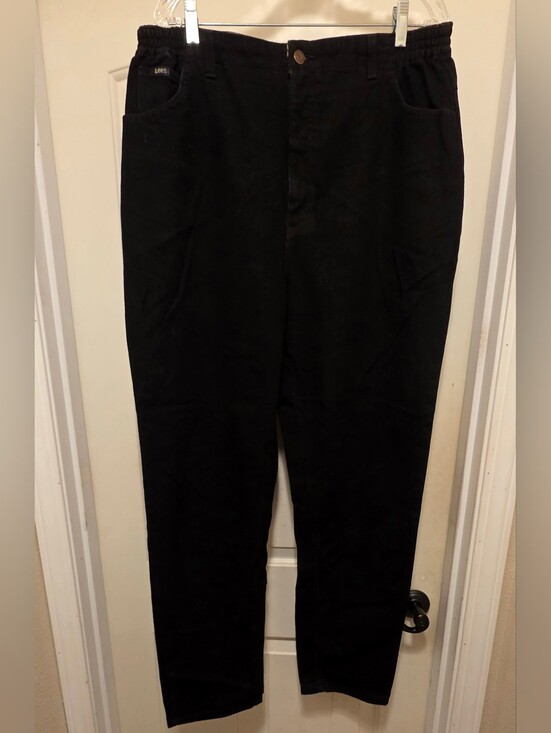 Lee Denim - Womens Lee Black Relax Fit High-Rise Side-Elastic Jeans Straight Leg Zipper Sz18